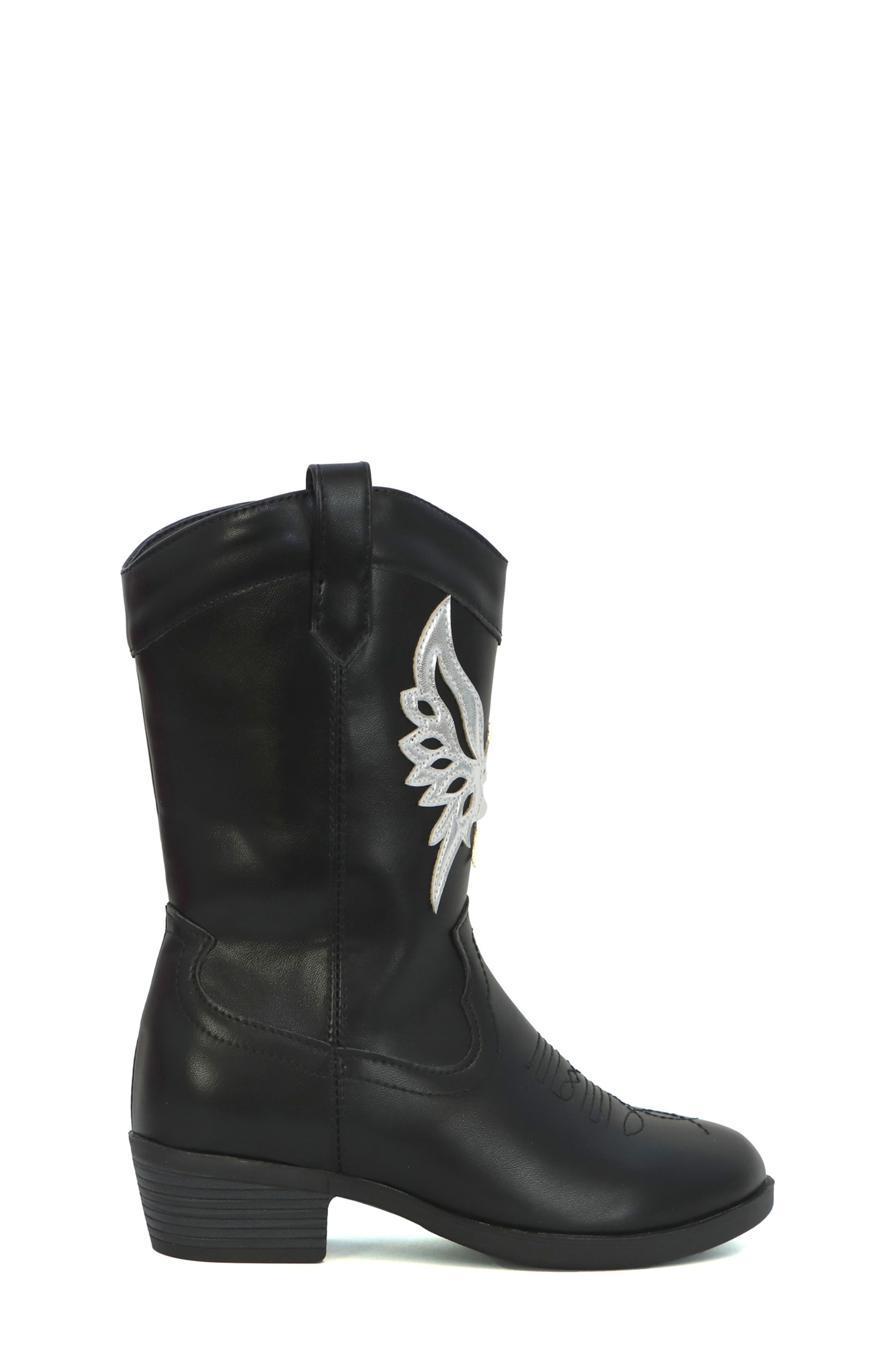 YOKI Kids' Dixi Wing Cowboy Boot, Alternate, color, Black
