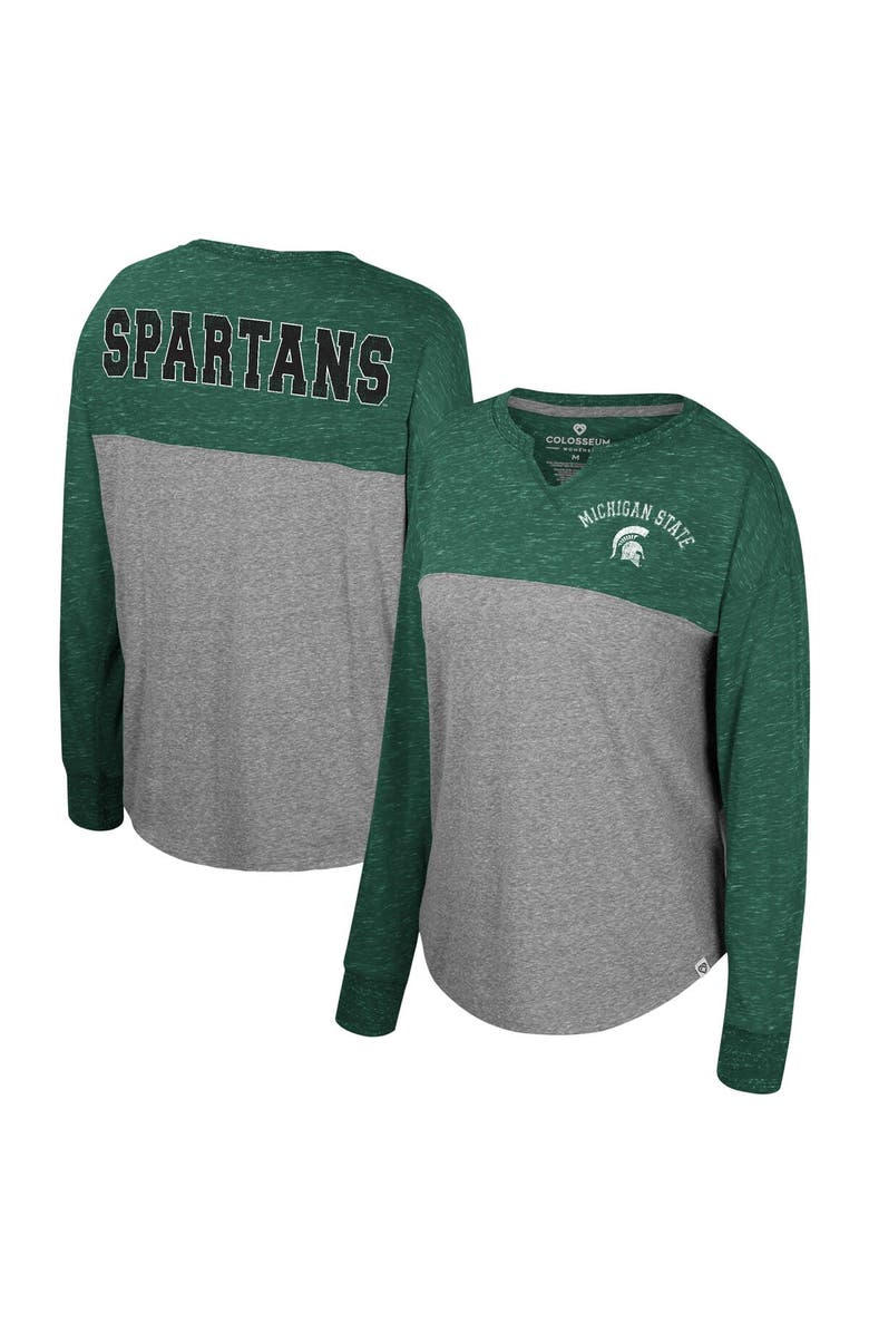 COLOSSEUM Women's Colosseum Heather Gray/Green Michigan State Spartans Jelly of the Month Oversized Tri-Blend Long Sleeve T-Shirt, Main, color, 