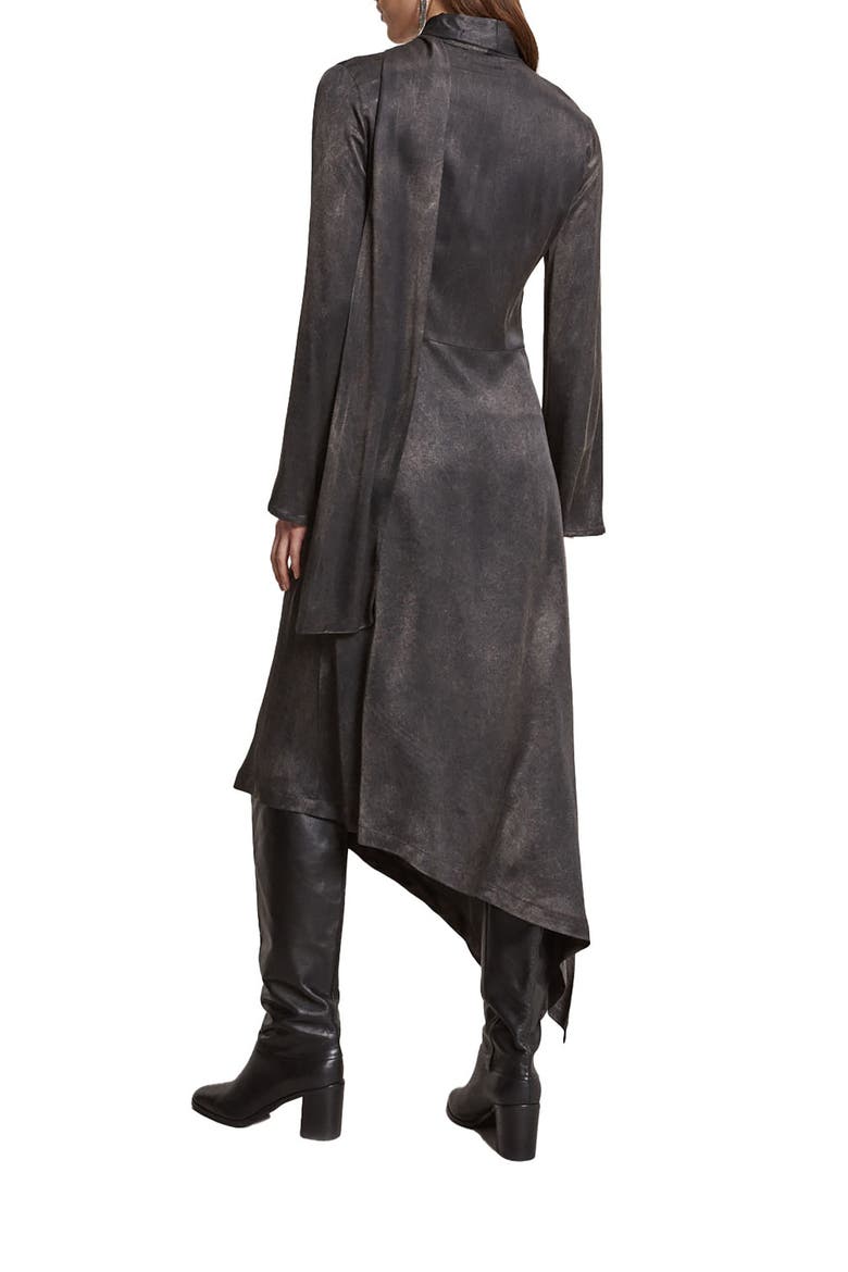 Viscose Asymmetrical Dress With Sash, Alternate, color, Metallic Silver