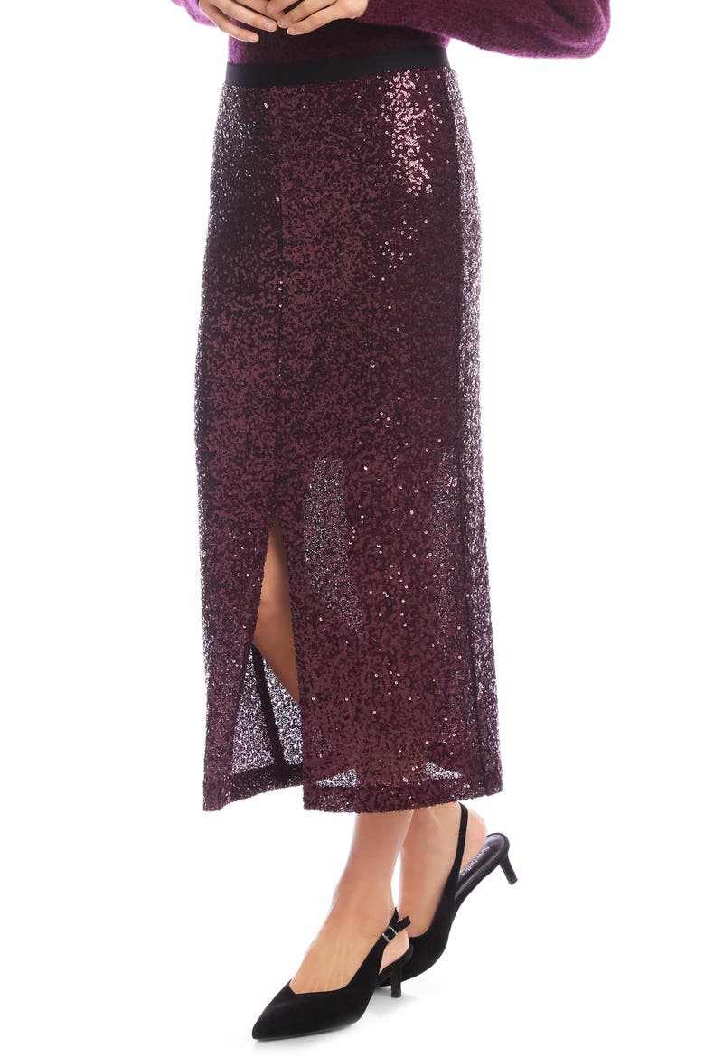 Sequin Midi Skirt, Alternate, color, EGGPLANT