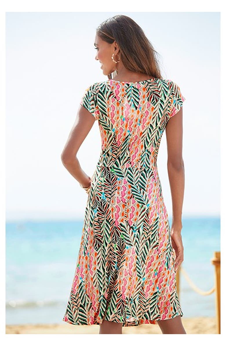 LASCANA Women's Ruched V-Neck Dress, Alternate, color, Multi Print