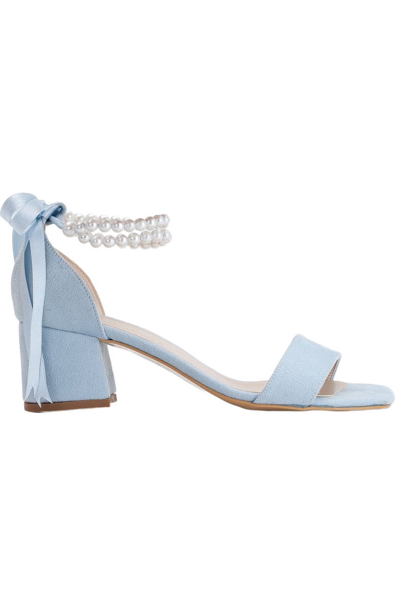 Forever & Always Shoes Illy Low Block Heel Sandals with Pearls, Main, color, Baby Blue Suede