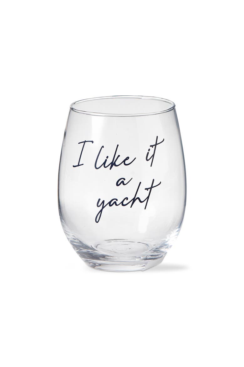 I Like It A Yacht Stemless Wine Glass Blue Summer Drinkware, Main, color, Blue