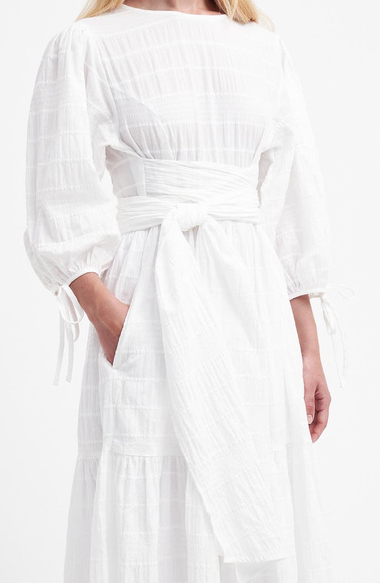 Barbour Kelburn Puff Sleeve Stretch Cotton Midi Dress, Alternate, color, White