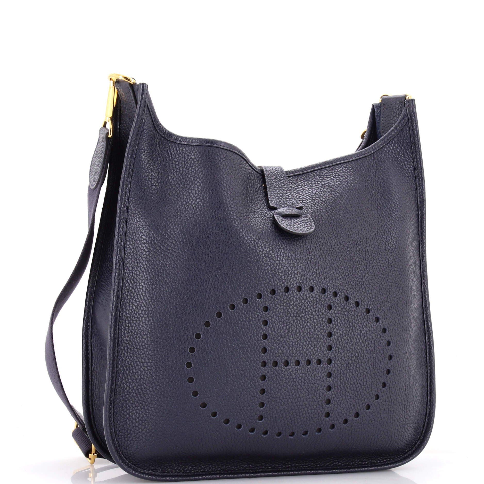 Pre-Owned Hermes Evelyne Bag Gen III Clemence GM, Alternate, color, Bleu Nuit