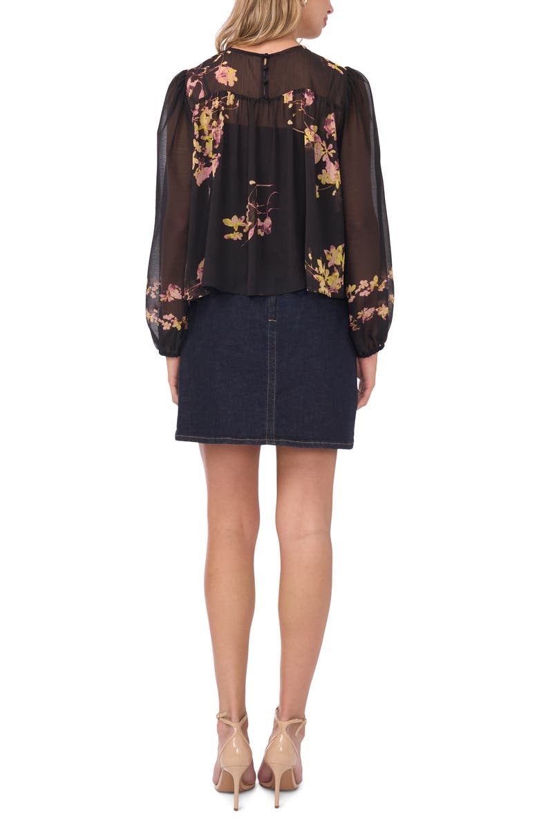 Vince Camuto Floral Pleat Front Top, Alternate, color, Rich Black