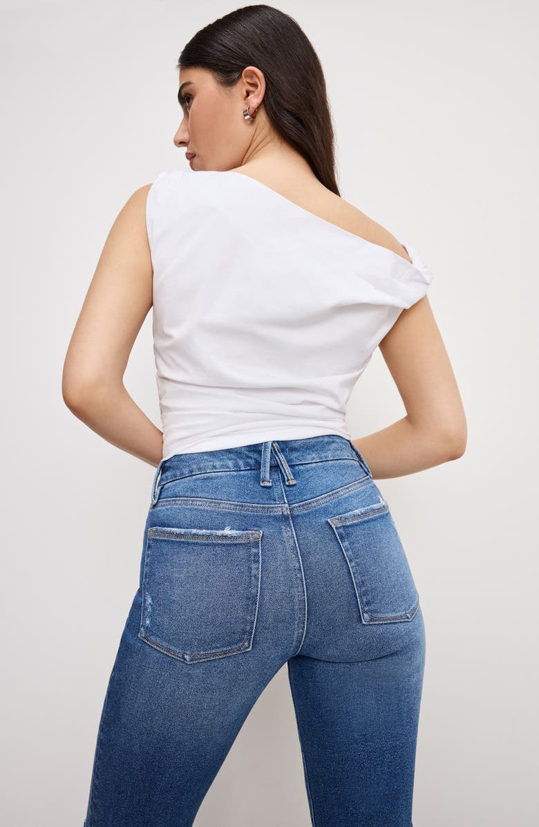 Good American Good Petite Distressed Crop Straight Leg Jeans, Alternate, color, Indigo943