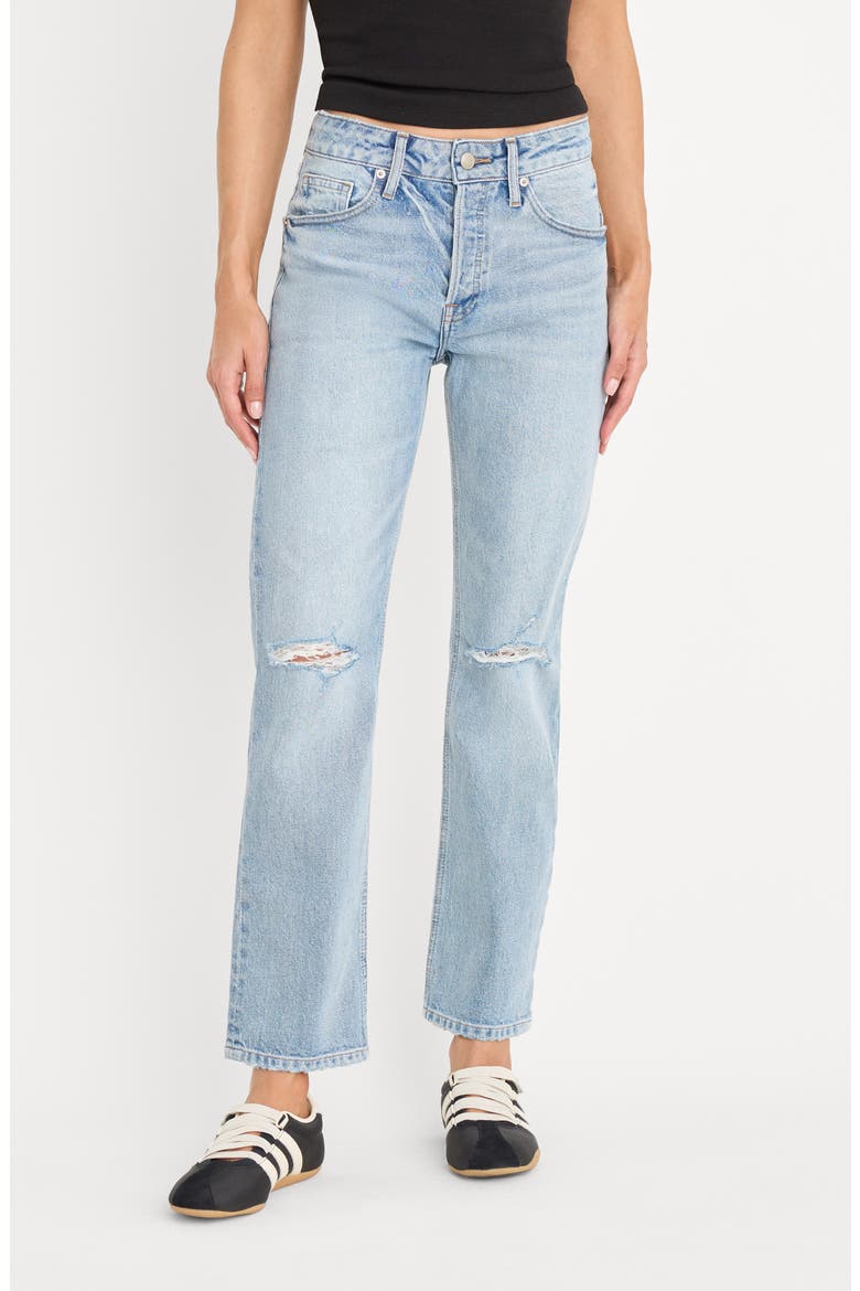 Ripped Mid Rise Ankle Straight Leg Jeans, Main, color, INDIGO1252