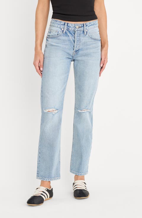 Ripped Mid Rise Ankle Straight Leg Jeans (Indigo 1252)