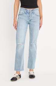 Good American Ripped Mid Rise Ankle Straight Leg Jeans