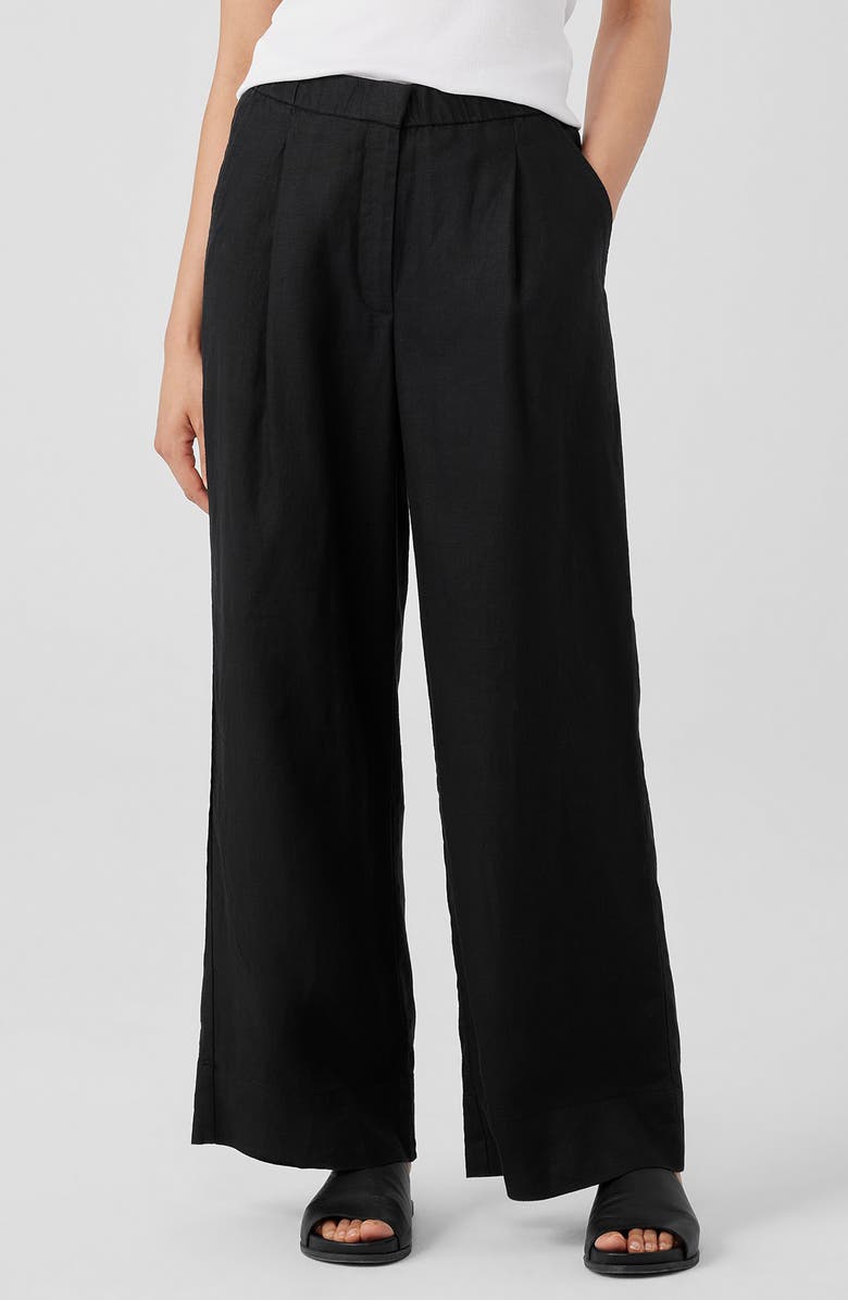 Eileen Fisher Pleated High Waist Organic Linen Wide Leg Pants, Main, color, 