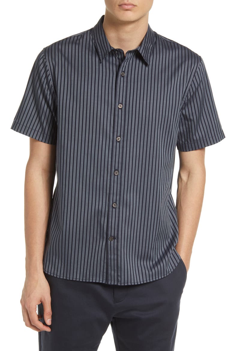 Claremont Stripe Short Sleeve Cotton Button-Down Shirt, Main, color, COASTAL