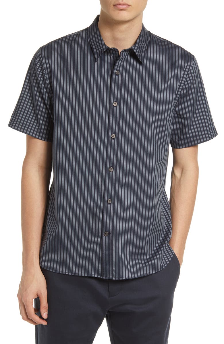 Vince Claremont Stripe Short Sleeve Cotton Button-Down Shirt, Main, color,