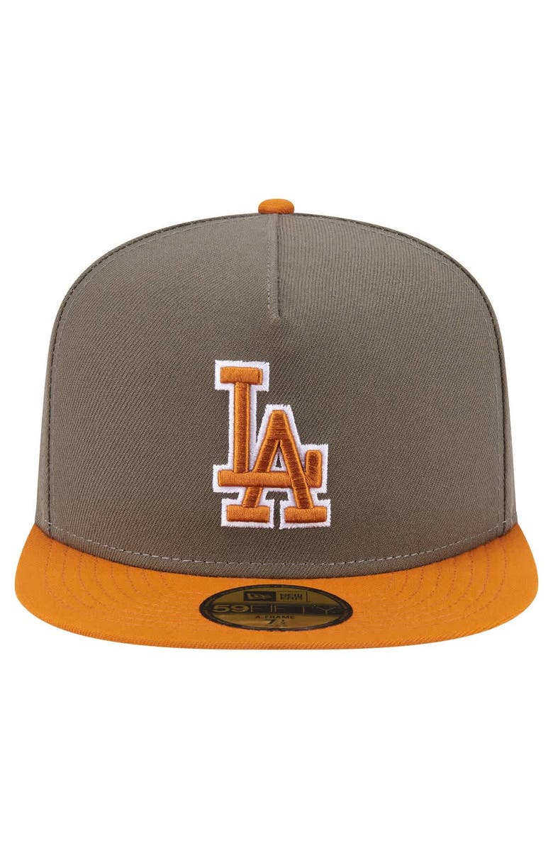 New Era Men's New Era Olive/Orange Los Angeles Dodgers Two-Tone Color Pack A-Frame 59FIFTY Fitted Hat, Alternate, color, Olive