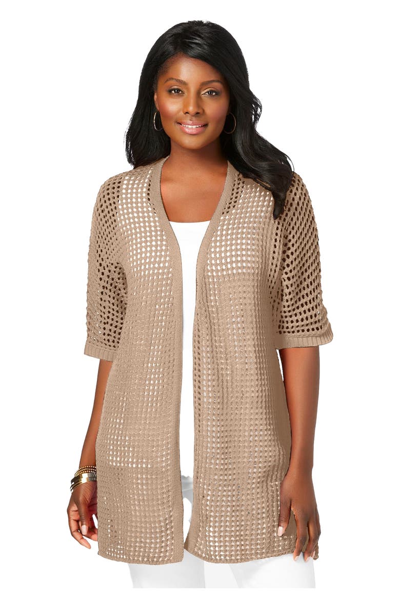 Crochet Long Cardigan, Main, color, NEW KHAKI