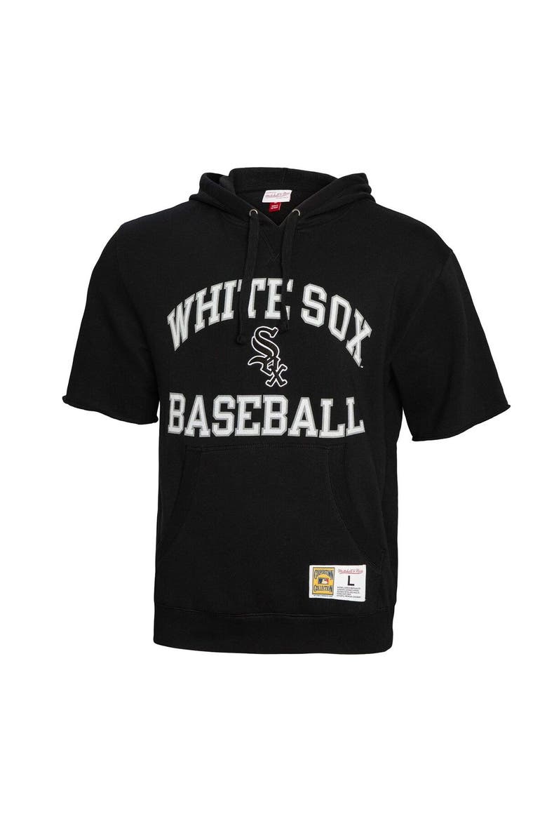 Men's Mitchell & Ness Black Chicago White Sox Cooperstown Collection Washed Fleece Pullover Short Sleeve Hoodie, Alternate, color, Black