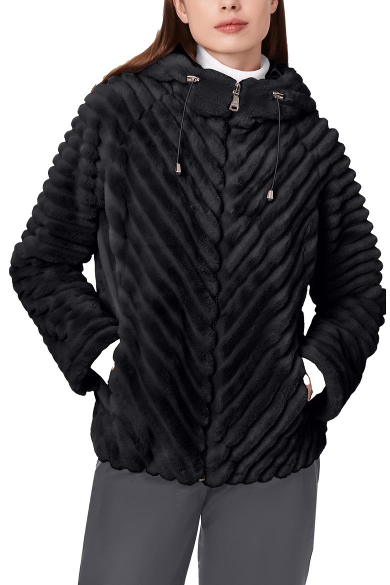 Faux Fur Jacket, Main, color, BLACK