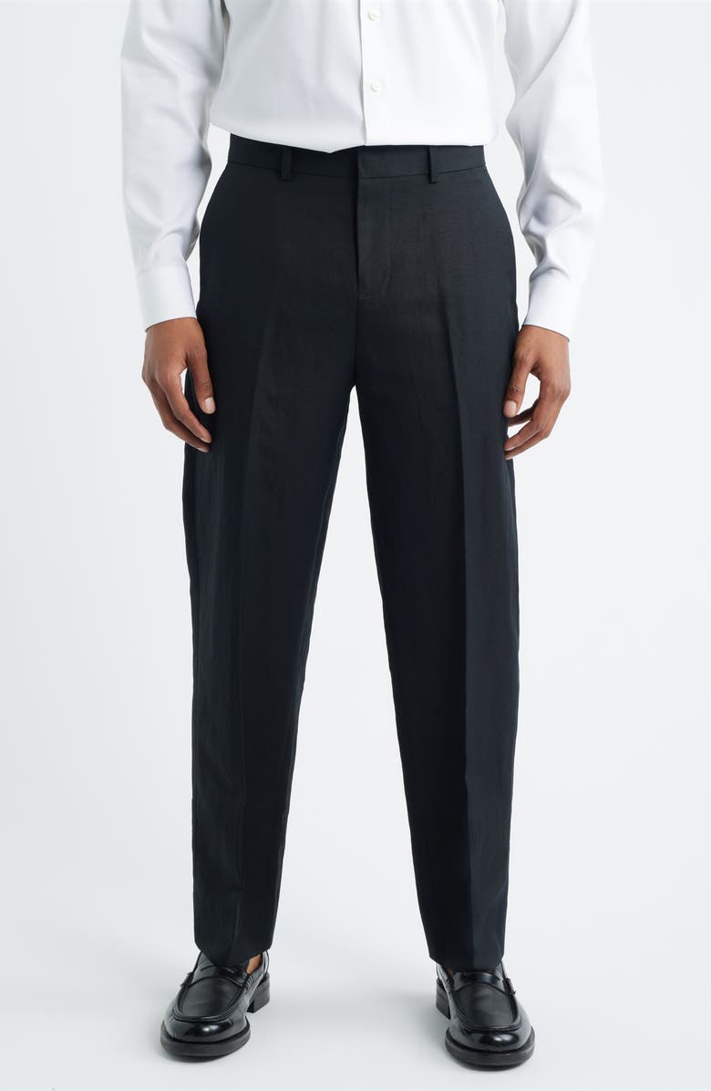 Open Edit Linen Blend Tapered Leg Pants, Main, color, Black