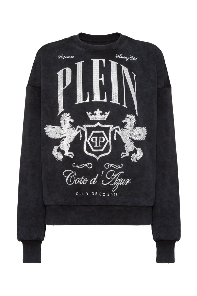 Sweatshirt Ls Strass Crystal Women, Main, color, black