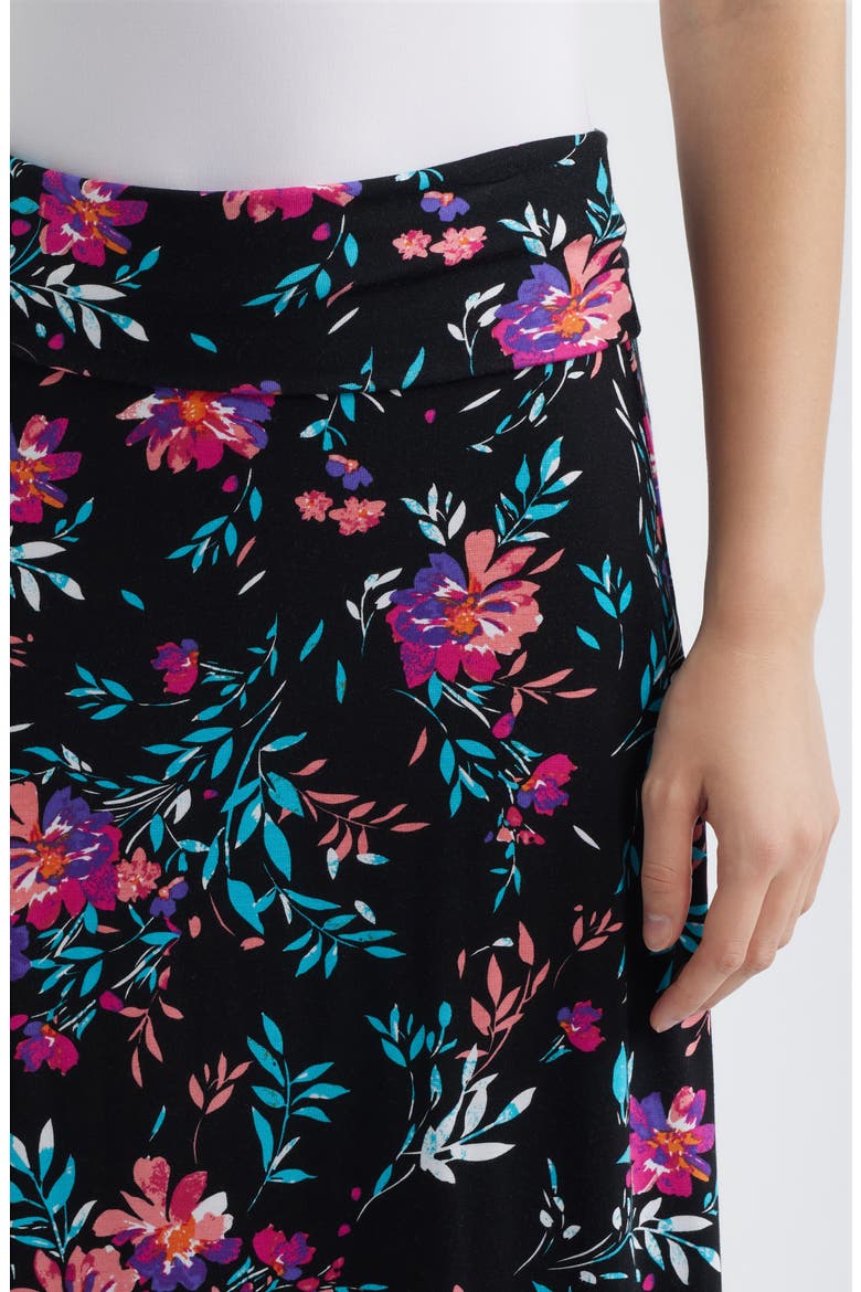 Roll Top Floral Print Maxi Skirt, Alternate, color, BLACK/ FUCHSIA