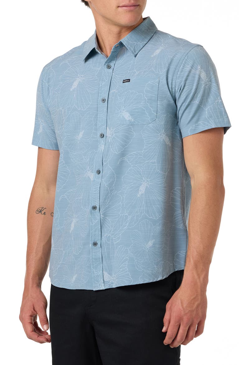 UPF Slub Standard Short Sleeve Performance Button-Up Shirt, Alternate, color, LEAD
