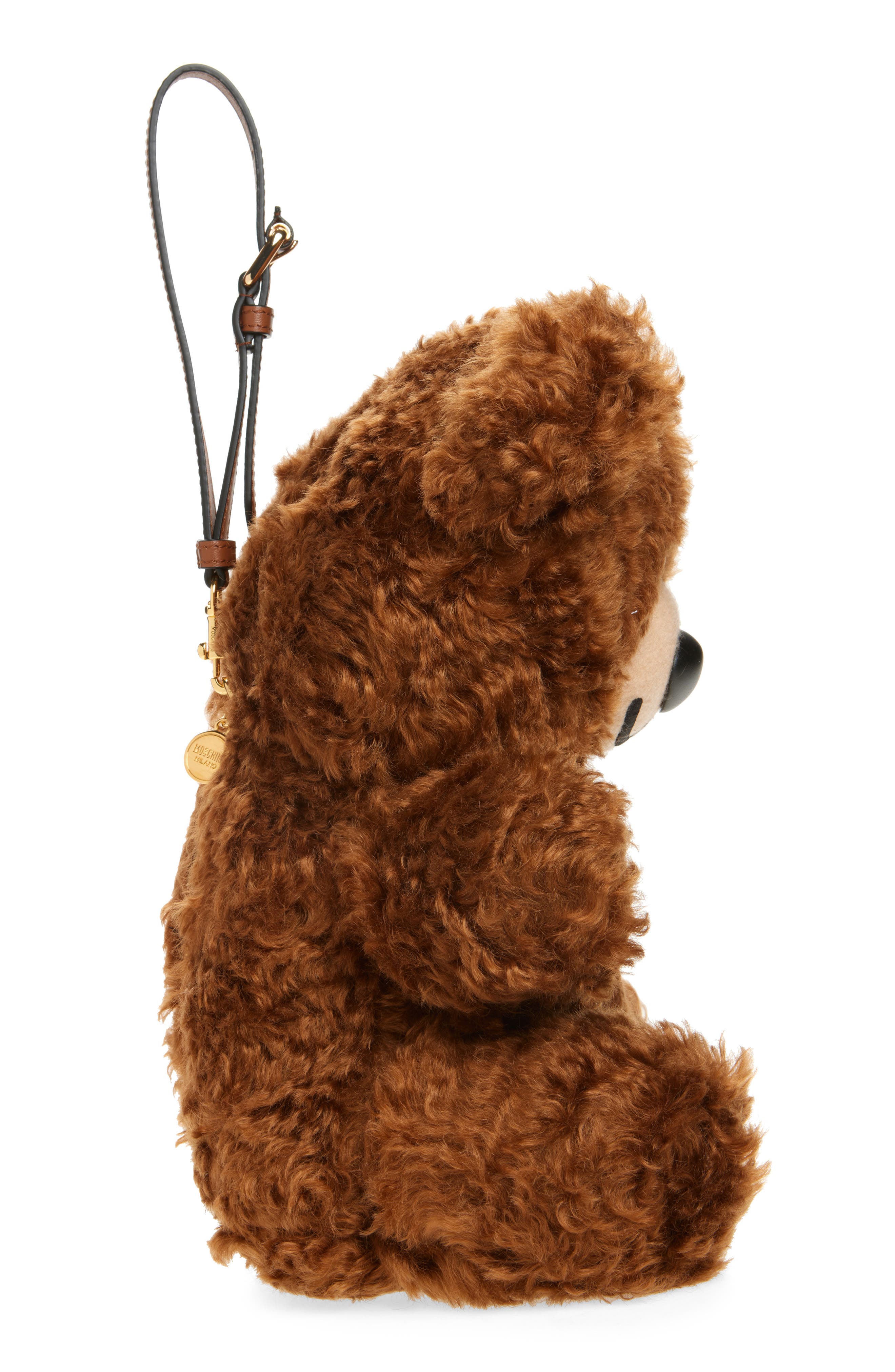 Moschino Teddy Bear Wool Faux Fur Clutch, Alternate, color, Brown