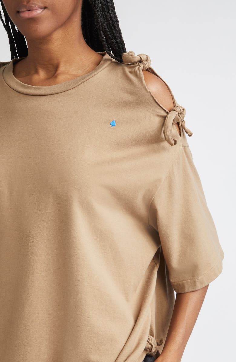 Undercover Embroidered Bow Sleeve Cotton T-Shirt, Alternate, color, Gray Beige