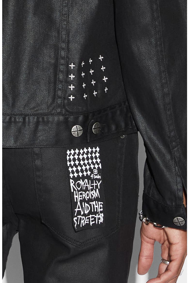 Waxed Denim Trucker Jacket, Alternate, color, BLACK