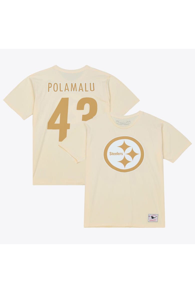 Men's Mitchell & Ness Troy Polamalu Cream Pittsburgh Steelers Sandman Name & Number T-Shirt, Main, color, Cream