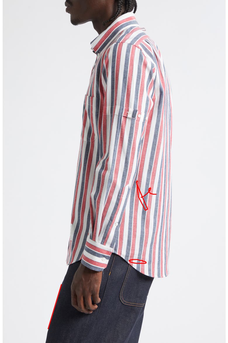 Straight Fit Stripe Cotton Button-Down Shirt, Alternate, color, RED W/ BLUE WHITE
