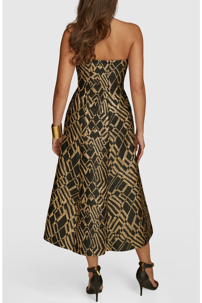 Strapless Jacquard Fit & Flare Dress, Alternate, color, BLACK/ SAND