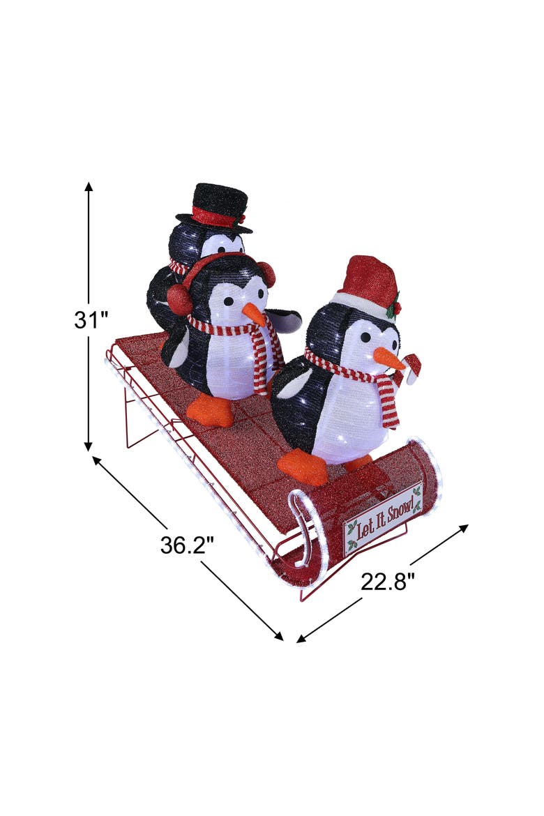 36 in. Animated Outdoor Sledding Buddies - Penguins, Alternate, color, Multicolor
