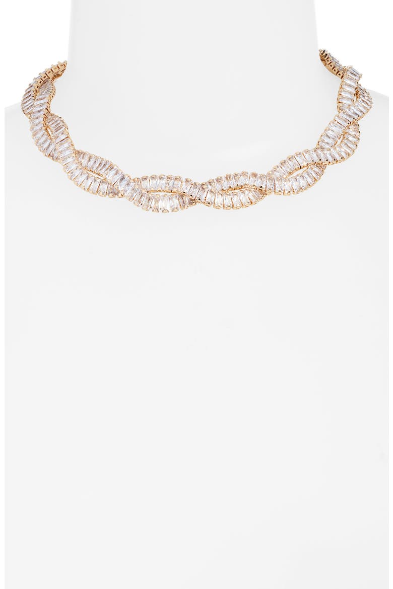 Baguette Cubic Zirconia Twisted Collar Necklace, Alternate, color, CLEAR- GOLD