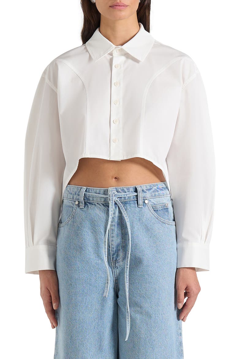 Eleni Cropped Shirt With Balloon Sleeves, Alternate, color, White
