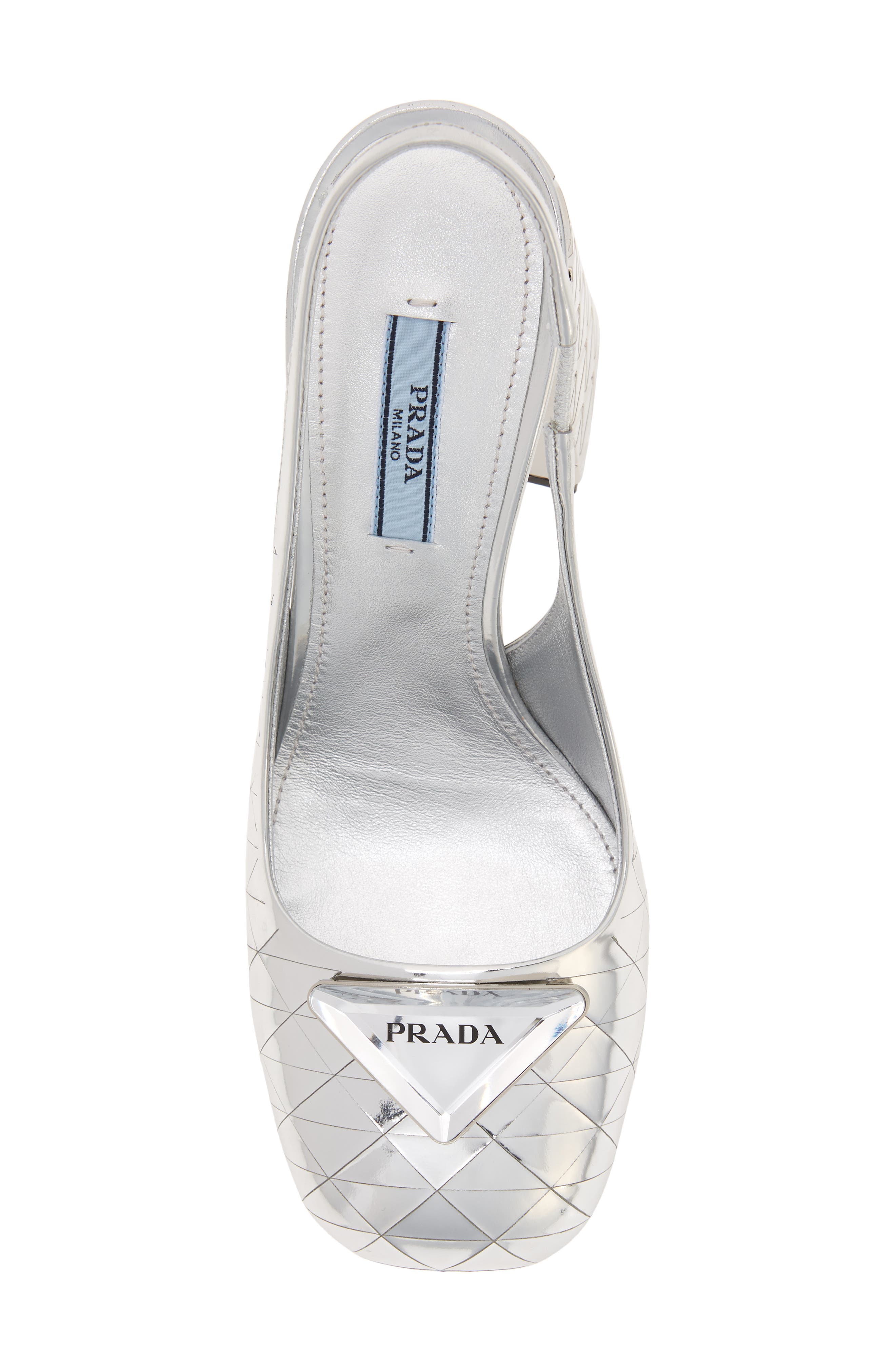 Prada Logo Metallic Slingback Sandal, Alternate, color, 