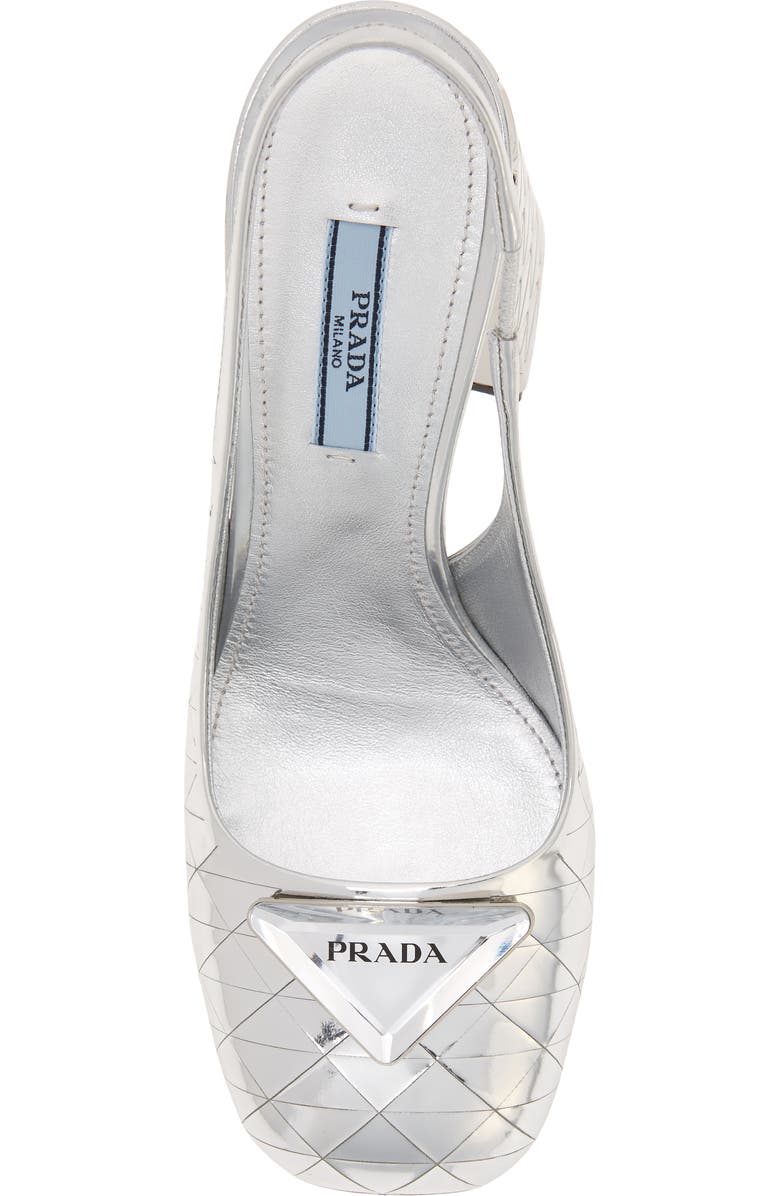 Prada Logo Metallic Slingback Sandal, Alternate, color,