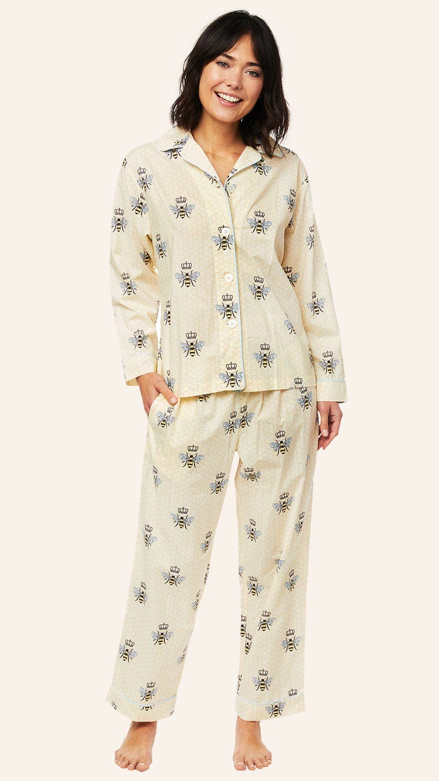 The Cat's Pajamas Luxe Pima Pajama Set Conversational In Brown