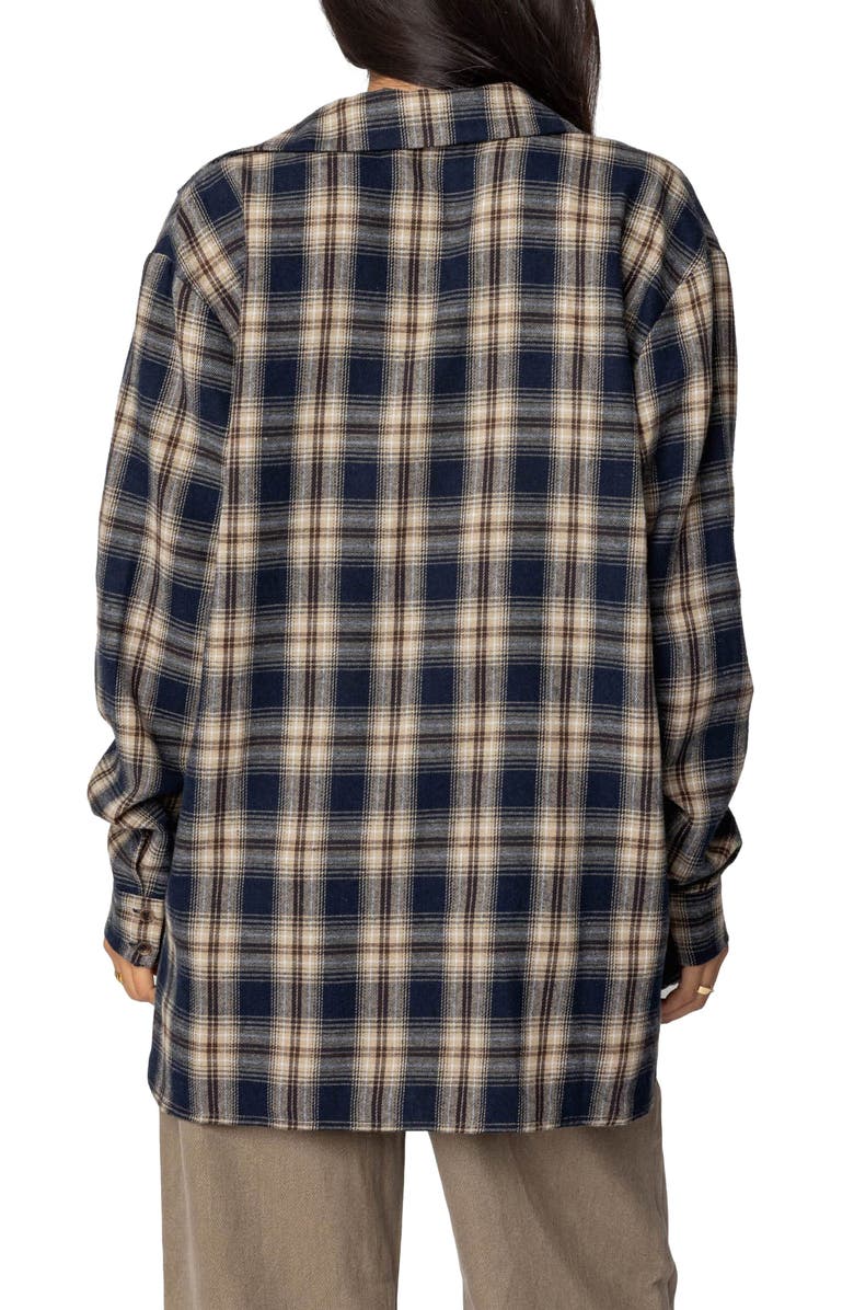 EDIKTED Plaid Flannel Button-Up Shirt, Alternate, color, Navy