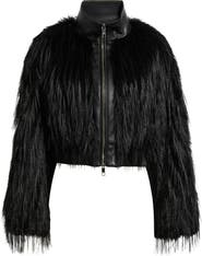 BOSS Cecool Faux Leather & Faux Fur Crop Jacket