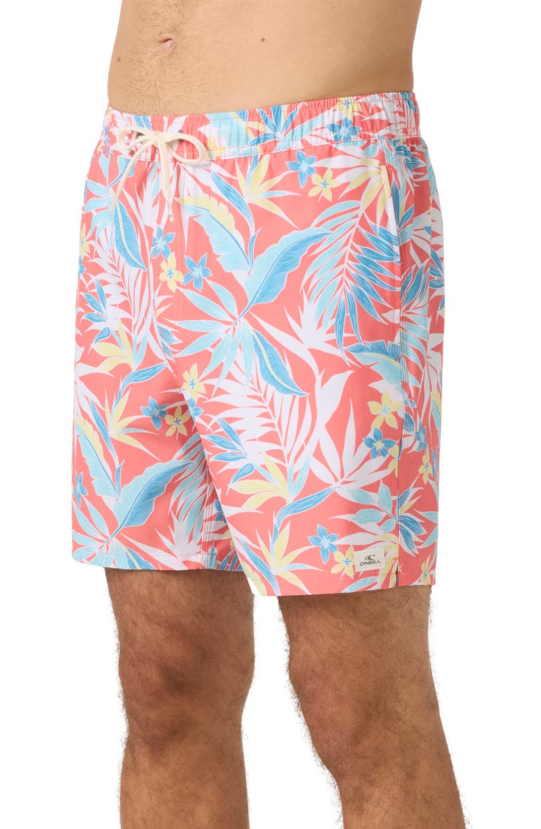 O'Neill Hermosa Elastic Waist Swim Trunks, Alternate, color, Peach Echo