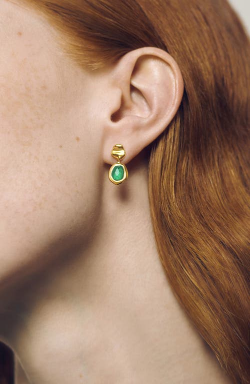 Monica Vinader Gold Odyssey Gemstone Small Drop Earrings Green Onyx In Gold