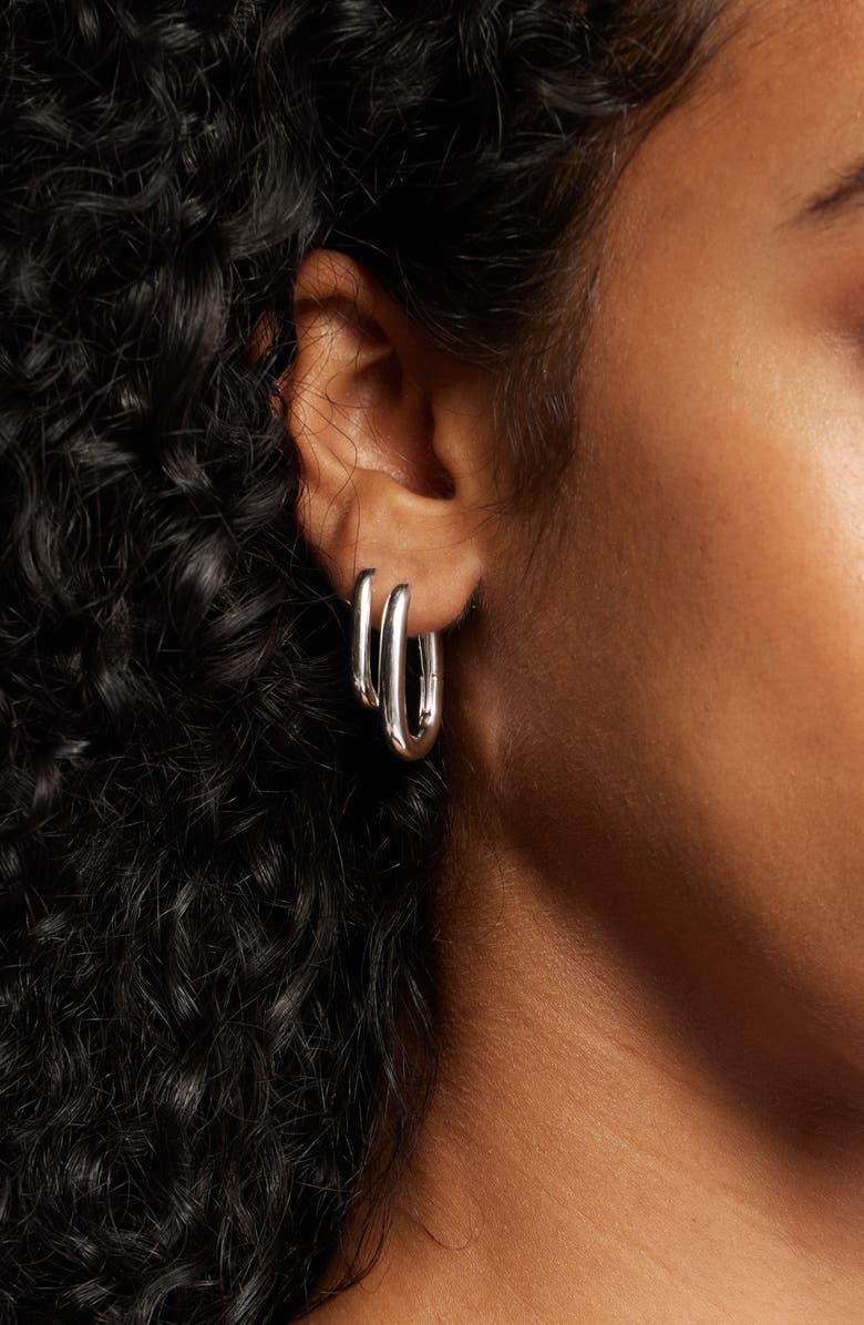 Open Edit Set of 2 Oval Hoop Earrings, Alternate, color, Silver