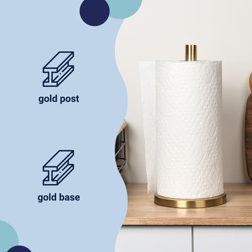 Happimess Avery Modern Classic Metal With Non Slip Weighted Marble Base Paper Towel Holder In Gold