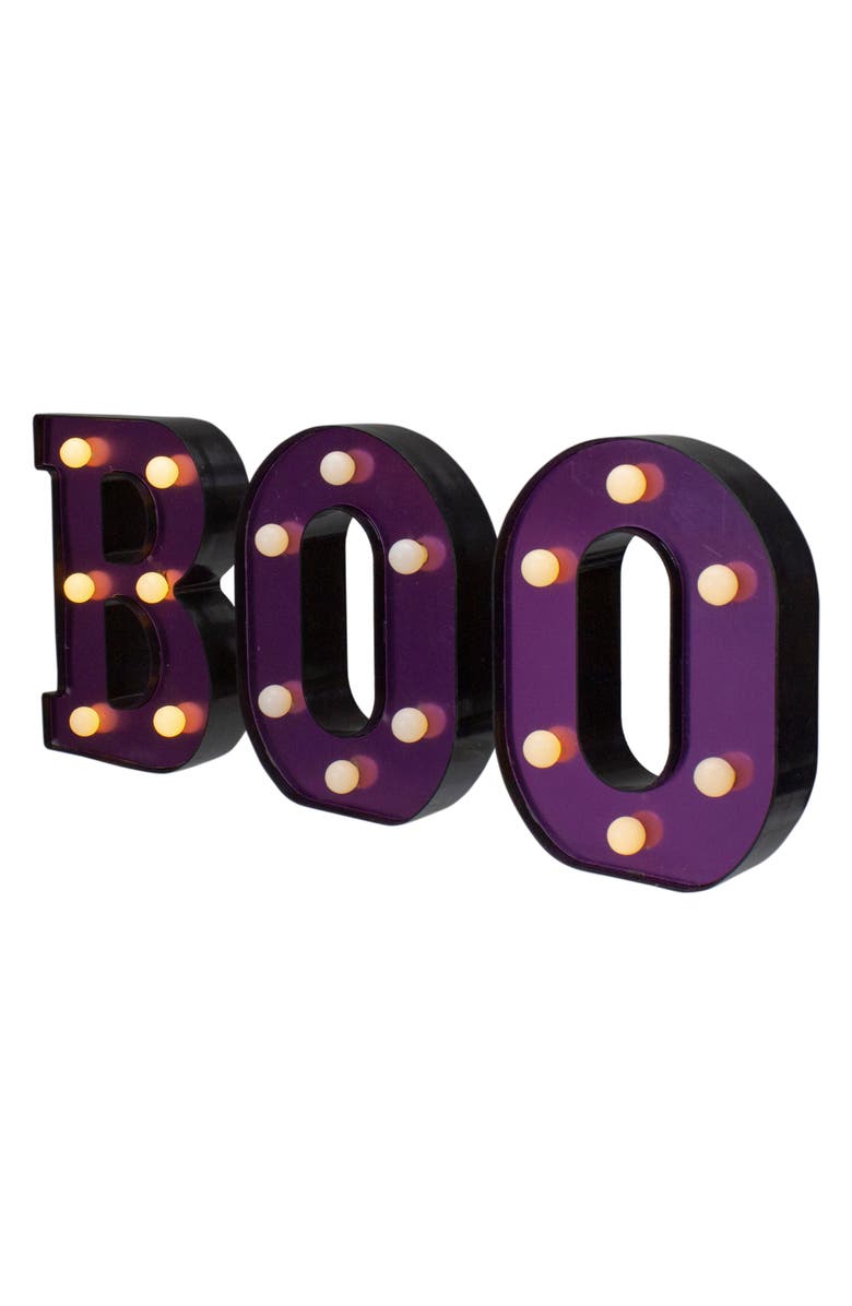 Northlight LED Lighted "BOO" Halloween Marquee Sign - 6.5" - Purple, Alternate, color, Black