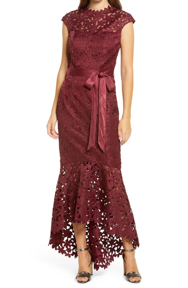 Chi Chi London Willas Cutout Lace High/Low Dress, Main, color, 