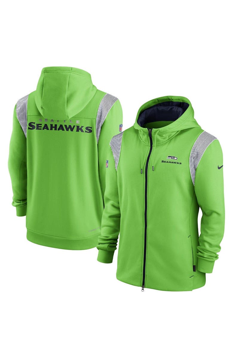 Nike Men's Nike Neon Green Seattle Seahawks Performance Sideline Lockup Full-Zip Hoodie, Main, color, 