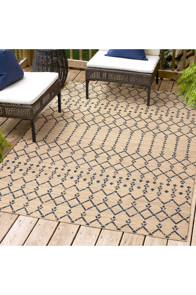 Ourika Moroccan Geometric Textured Weave Indoor/Outdoor Area Rug, Alternate, color, Beige/Navy