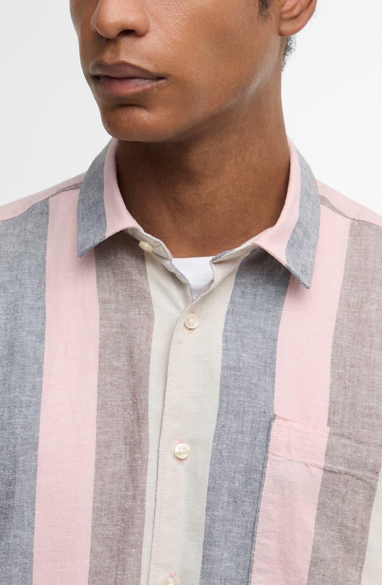 Barbour Portwell Stripe Summer Fit Short Sleeve Button-Up Shirt, Alternate, color, Pink