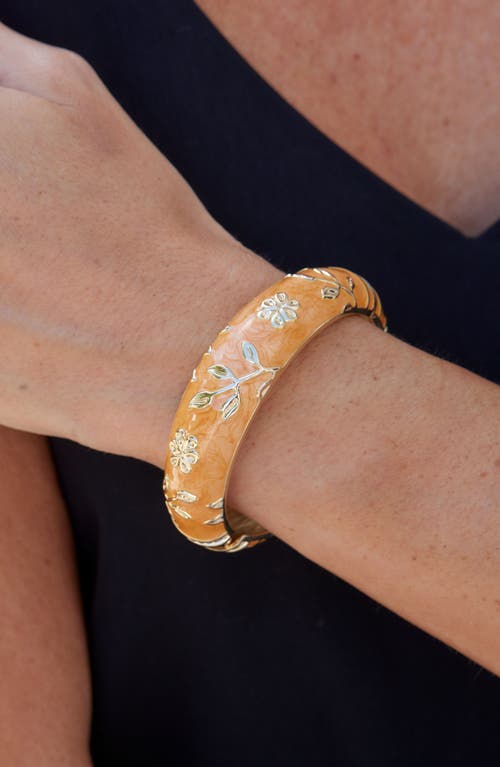 Savvy Cie Jewels Enameled Floral Hinge Bangle Bracelet In Orange