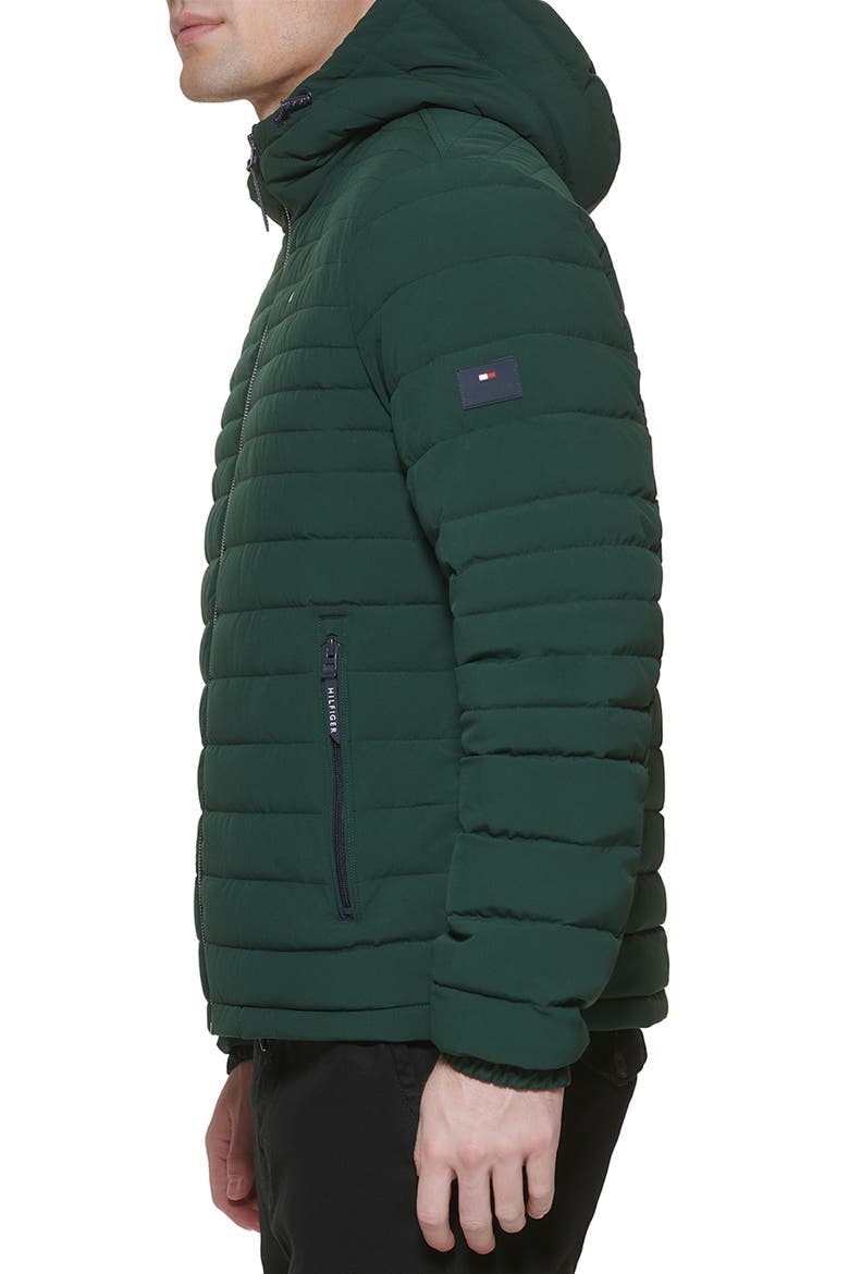 Stretch Quilted Hooded Jacket, Alternate, color, BLACK